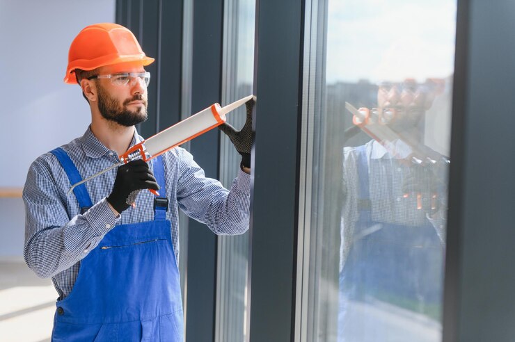Service man installing plastic window 255667 57536