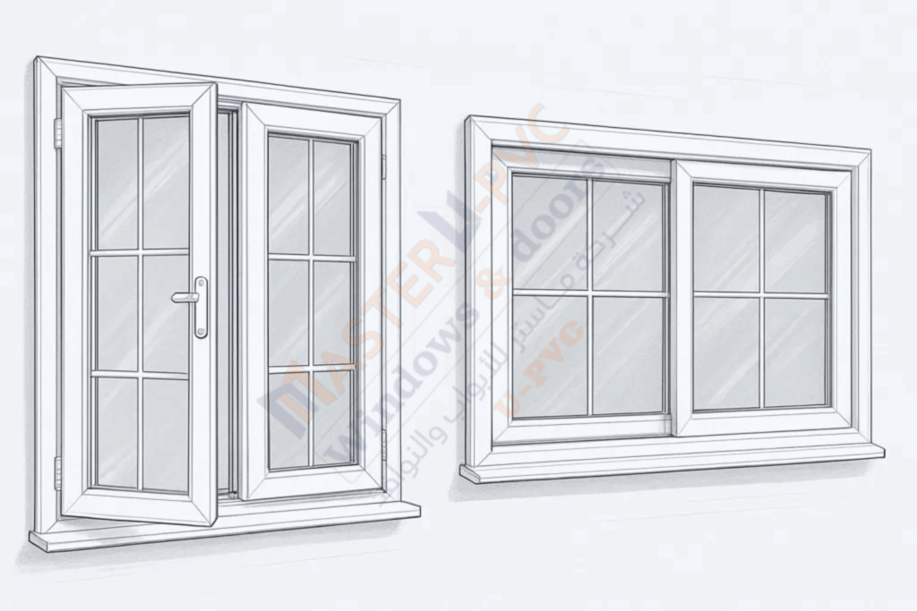 شباك مفصلي أم جرار؟ شركة ماستر للابواب والشبابيك upvc توضح لك الاختيار الأمثل