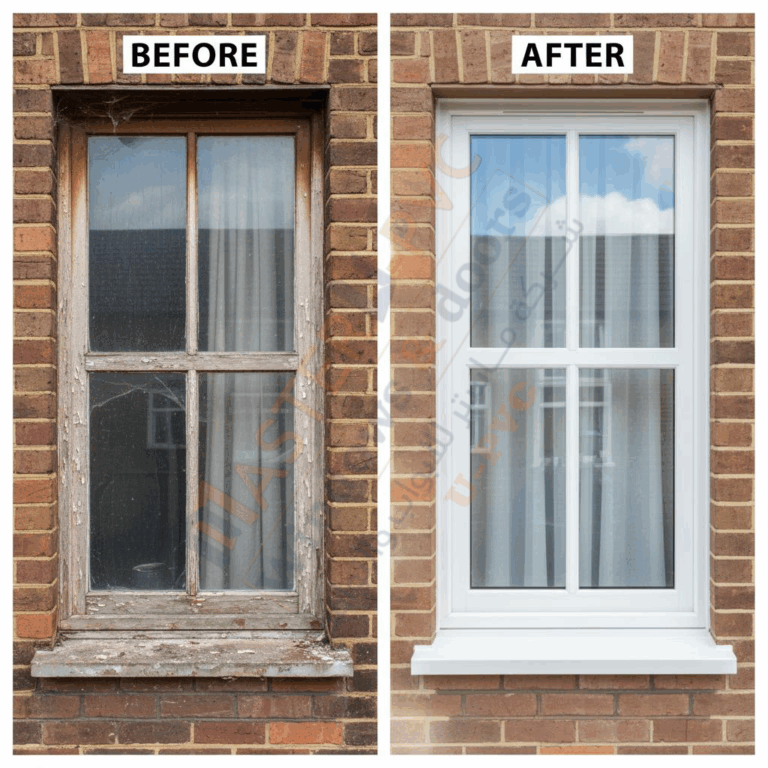 قبل × بعد كيف غيّر شباك upvc منزلك في يومٍ واحد دليلك من شركة ماستر للأبواب والشبابيك upvc؟