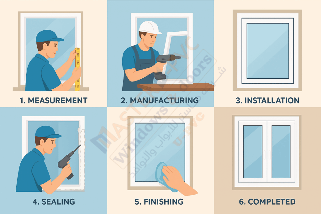 مراحل تركيب الأبواب والشبابيك upvc من البداية حتى التسليم مع خبرة شركة ماستر للأبواب والشبابيك upvc