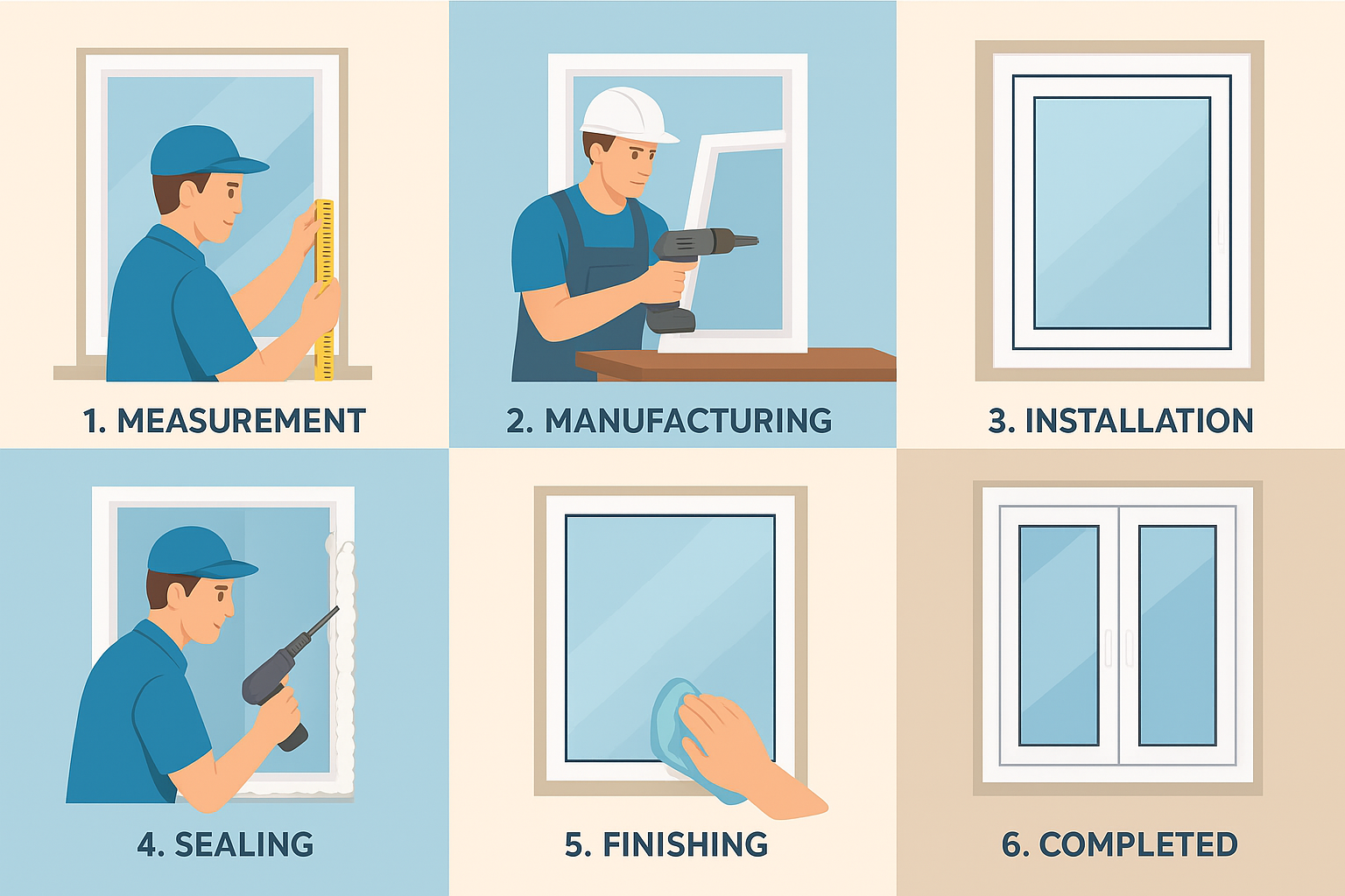مراحل تركيب الأبواب والشبابيك upvc من البداية حتى التسليم مع خبرة شركة ماستر للأبواب والشبابيك upvc