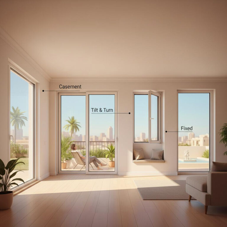 دليلك لاختيار أفضل أنواع نوافذ upvc في مصر 2025 من المفصلي إلى القلاب